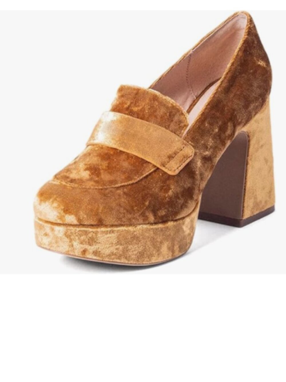 Brown Women Platform Loafers Round Toe Slip On Chunky High Heels Velvet Pumps